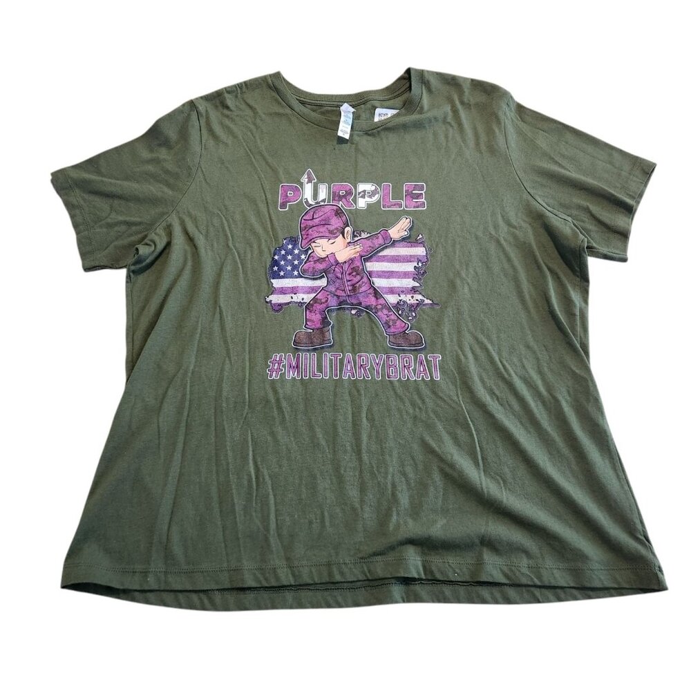 Military Brat T-Shirt Dab Crewneck Olive Green Womens XL #MILITARYBRAT‎ NEW NWT